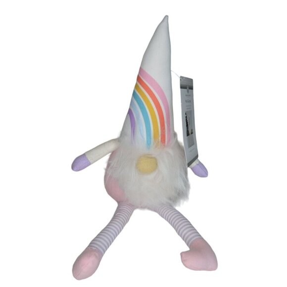 Huntington Home Mini Gnome 16" Tall Indoor Decor Rainbow Hat Plush Legs Pink Pur - Picture 1 of 4